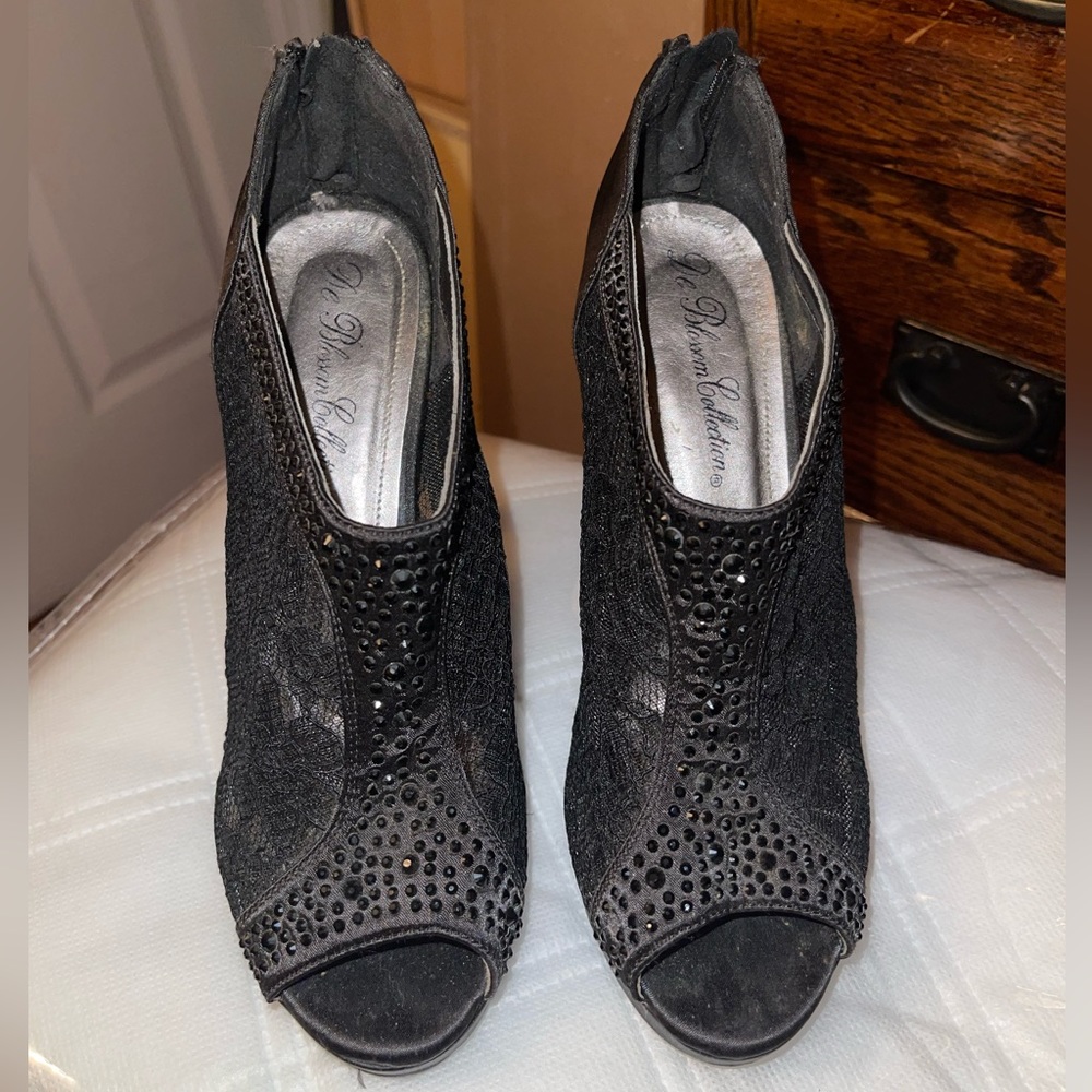 De Blossom Collection Women's Size 8, High Heel Shoes Stilettos Lace,color:Black